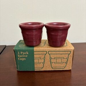 2 Longaberger Pottery Votive Candle Holders Paprika Deep Red Farmhouse Box